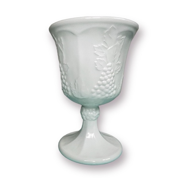 VINTAGE Milk Glass Pedestal Goblets Harvest Grape Set of 6 - Picture 3 of 6